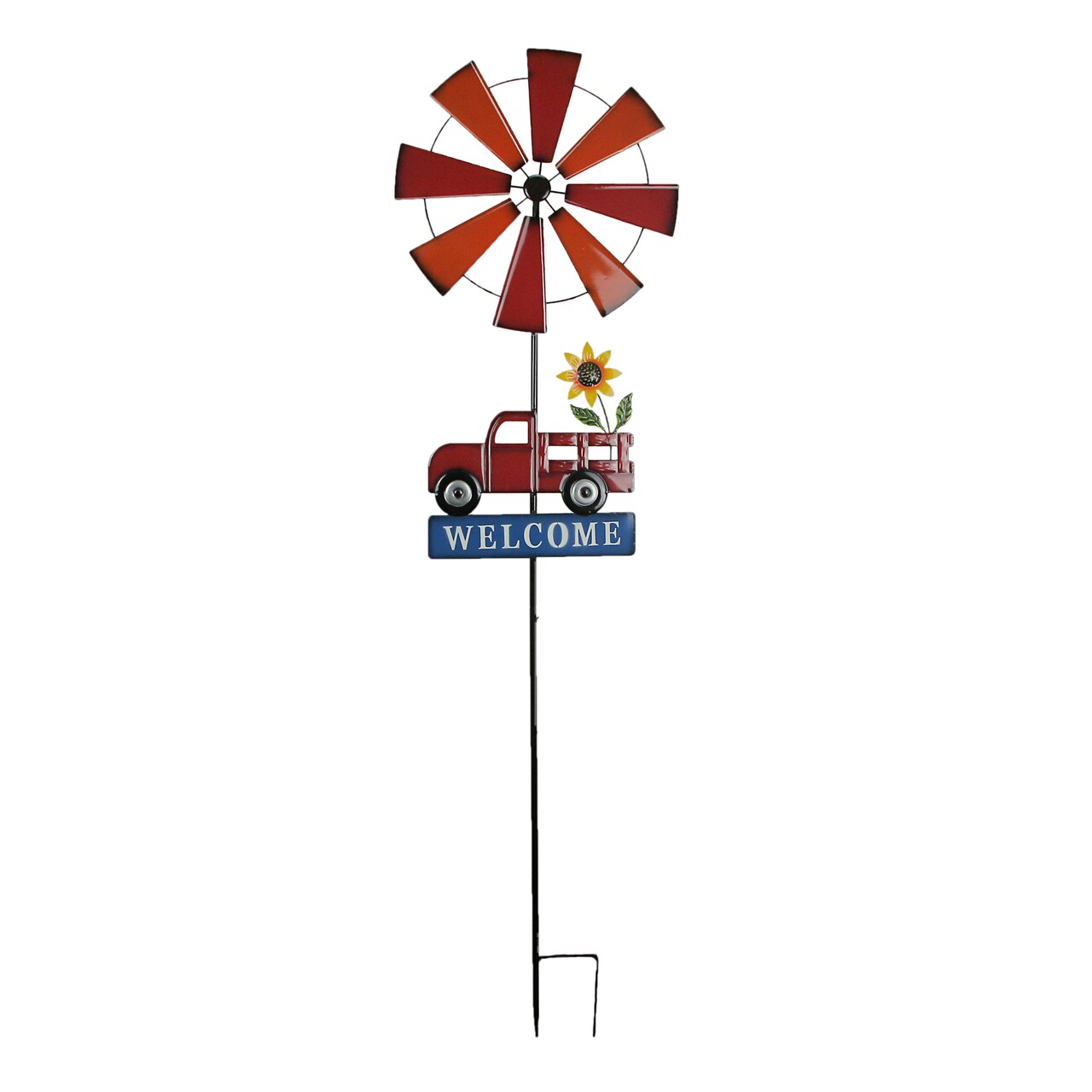 Farmhouse Style Red Farm Truck Windmill Spinner Welcome Garden Stake 72 Inches